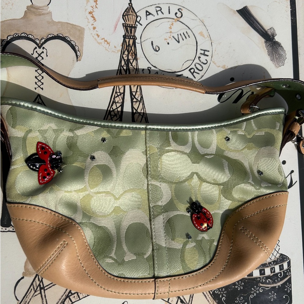 Green Vintage 2004 Rare Ladybug  Hobo Coach shoulder bag 

(N9M04K-6723)